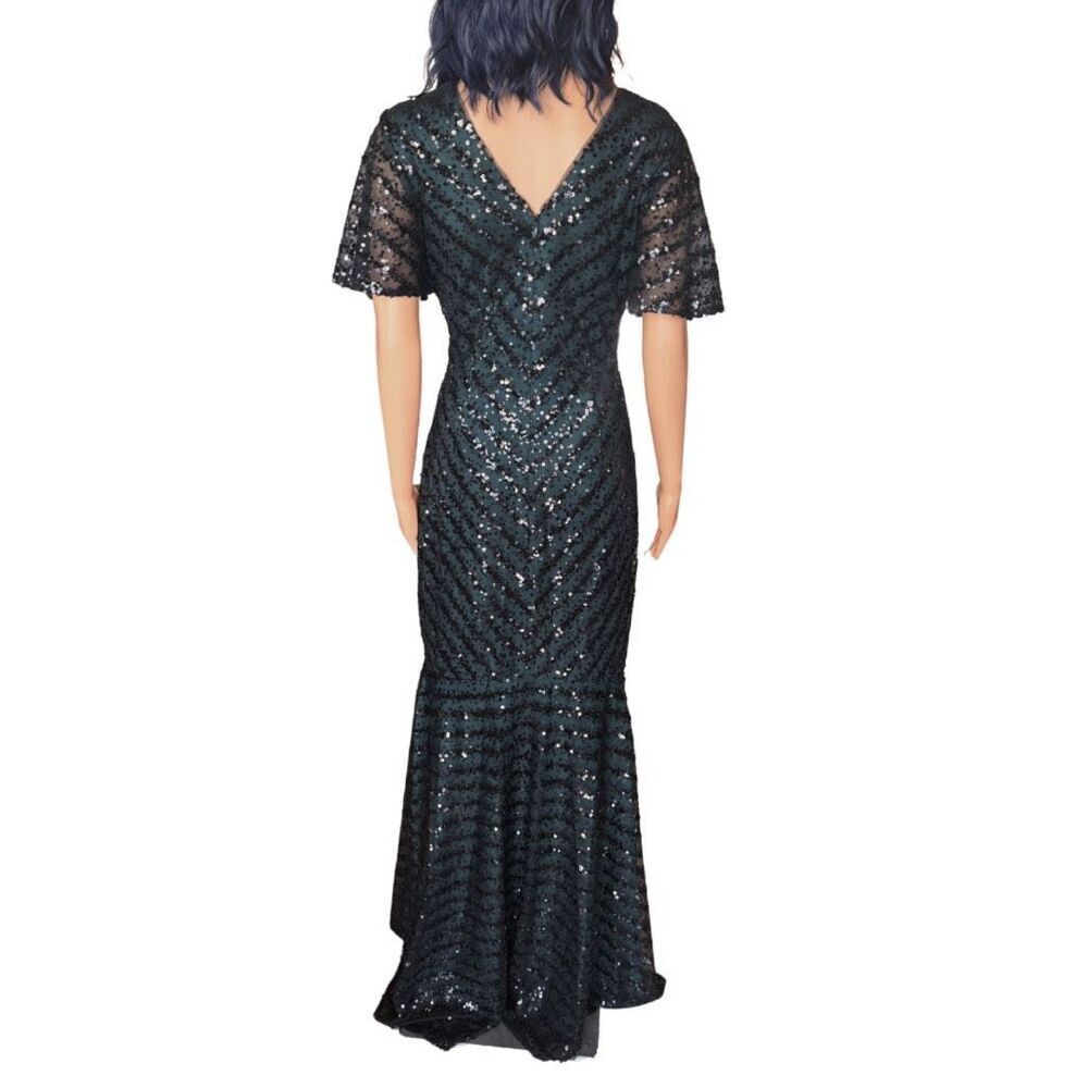 Xscape Black Sequin Maxi Dress with Flutter Sleeves - Picture 7 of 8